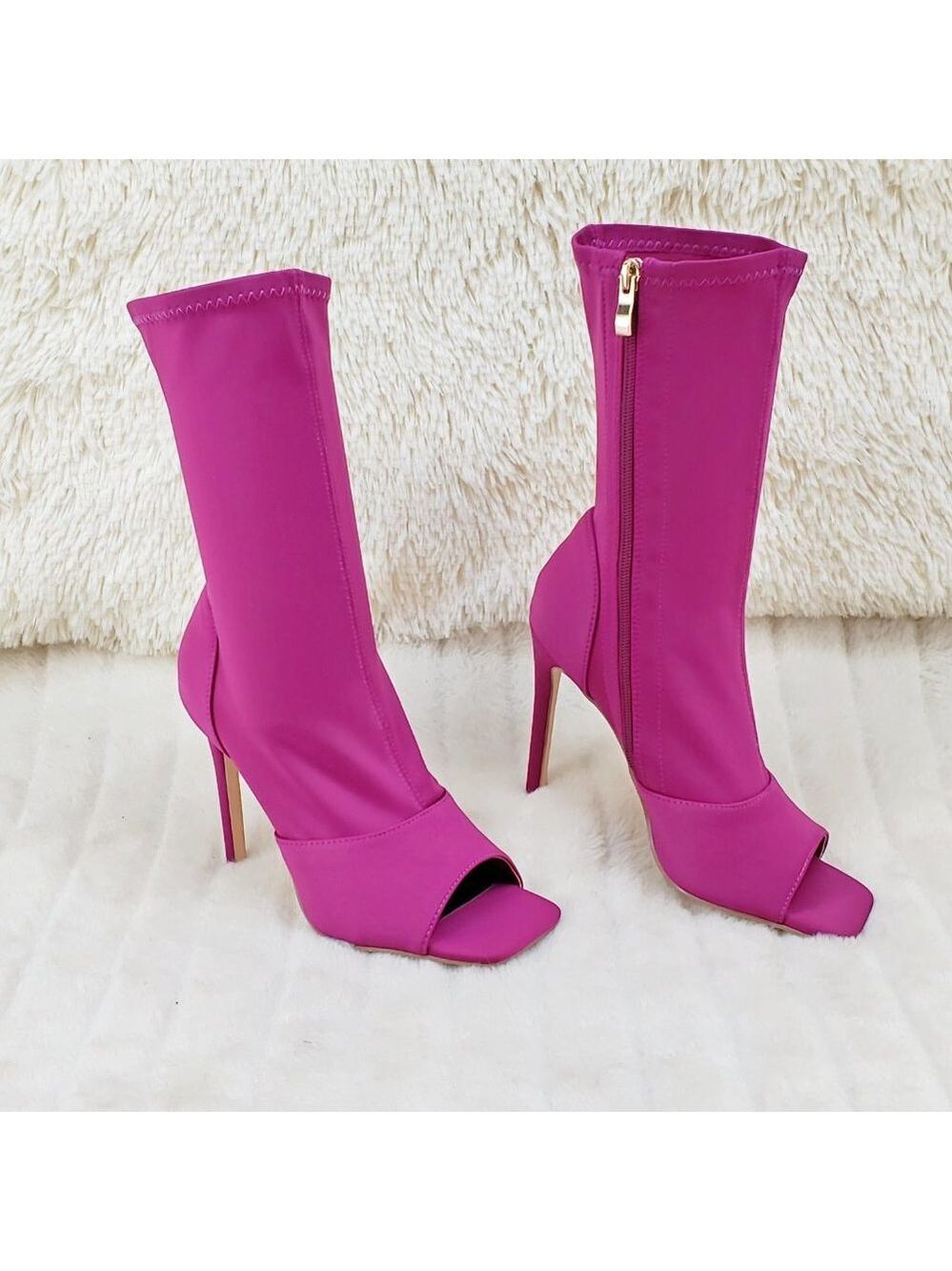 Berry Stretch Square Open Toe High Heel Ankle Boots